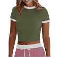 thumbnail image 2 of Htigea Women's Basic Crop Top Drop Shoulder T Shirt Half Sleeve Cropped Tee Crewneck Short Sleeve Casual Summer Solid Crop Tops Today Deals Army Green,XXL, 2 of 6