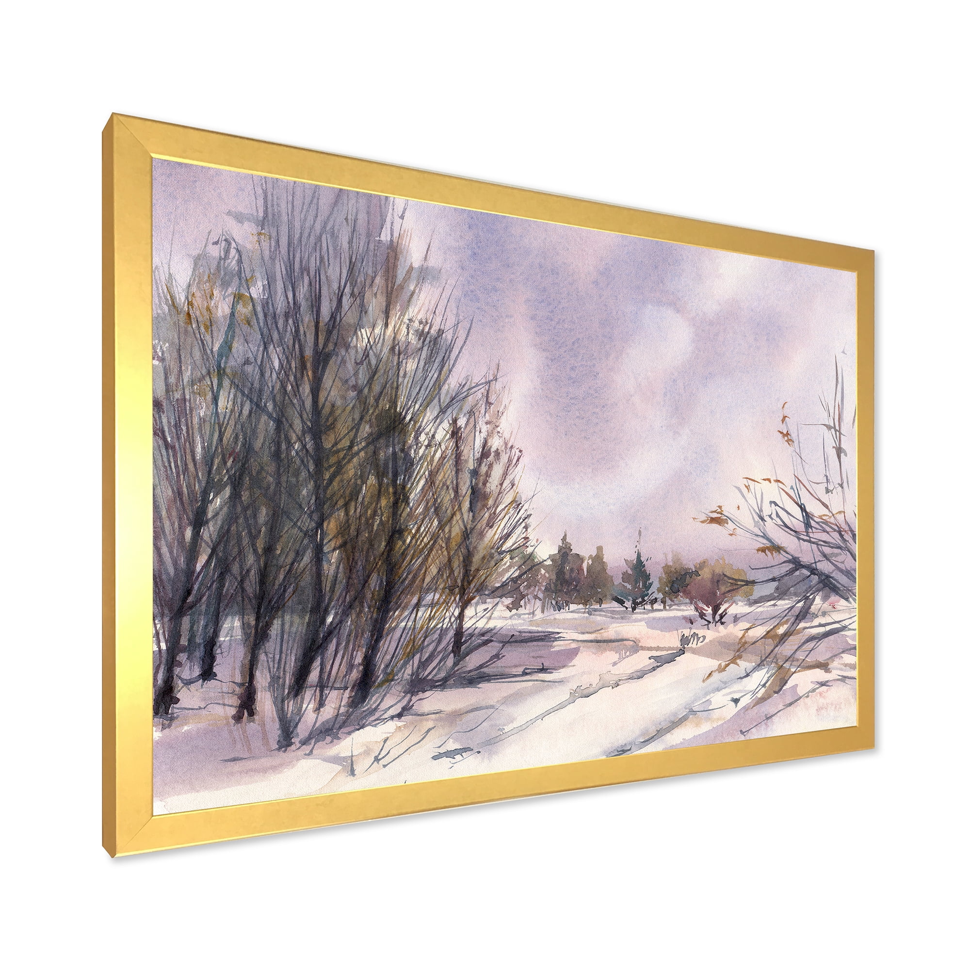 Designart 'Purple Snowy Tones With Winter Landscape' Traditional Framed Art Print