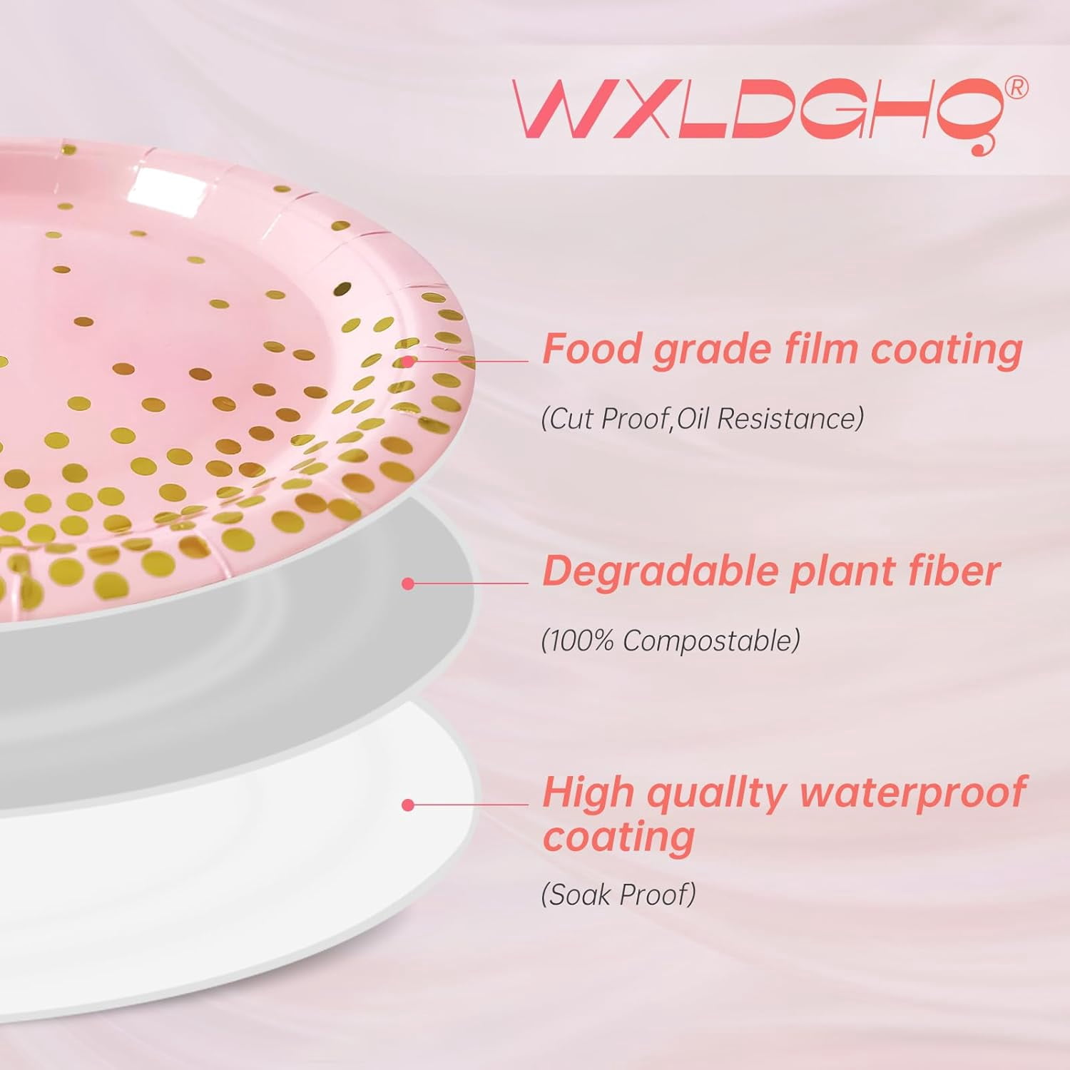 Pink and Gold Party Supplies, 100 Pack - 50 x 9" & 50 x 7" Disposable Paper Plates for Birthday, Wedding, or Any Party Decorations