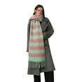 thumbnail image 3 of Women's Thickened Warm Striped Scarf Shawl, Oversized Plaid Wrap for Autumn Winter, Soft Furry Acrylic Fashion Scarf, Versatile Large Blanket Scarf, All-Season Cold Weather Fashion Accessory - O, 3 of 5