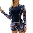 thumbnail image 1 of Penkiiy Womens Rash Guard Swimsuit Long Sleeve Sun Protection Sport Printed Wetsuit Two Piece Swimsuit Set M Black, 1 of 1