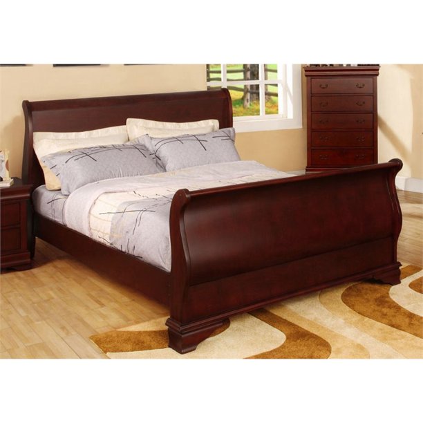 Furniture of America Queen Faux Leather Sleigh Bed in Brown