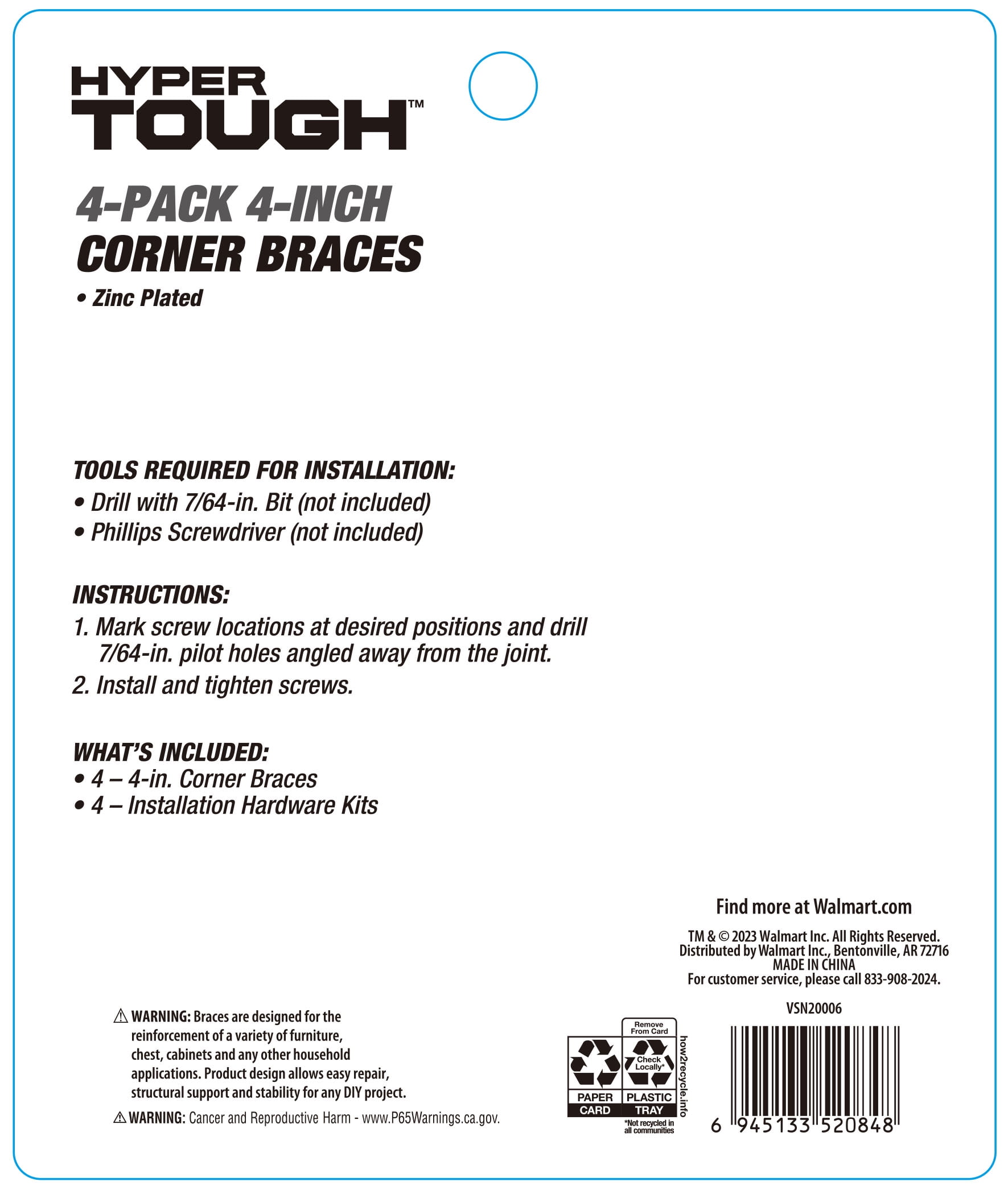 4 in. Corner Brace, Zinc Plated (4 Pack)