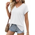 thumbnail image 3 of MOSHU V Neck T-Shirts for Womens Plus Size Side Split Short Sleeve Shirts Loose Fit Tee Dressy Casual Women Tops, 3 of 12