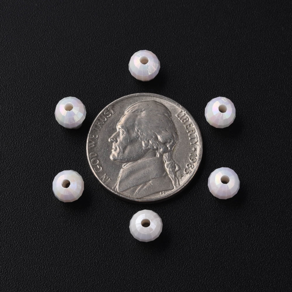 Opaque Acrylic Beads AB color Plated Faceted Round White 6x5.5mm Hole: 1.5mm 4800pcs/500g