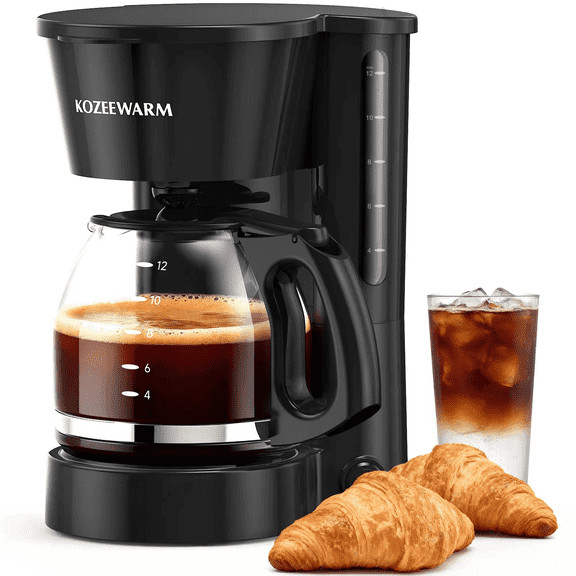 12-Cup Manual Coffee Maker Small Drip Coffee Machine One-Touch Operation Auto Keep-Warm Coffee Perfect for Home/Office/Outside-Black.