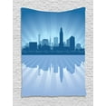 thumbnail image 1 of Nebraska Tapestry, Lincoln City Skyline Silhouette Illustration in Blue Metropolis Buildings, Wall Hanging for Bedroom Living Room Dorm Decor, 60W X 80L Inches, Blue Ceil Blue, by Ambesonne, 1 of 2