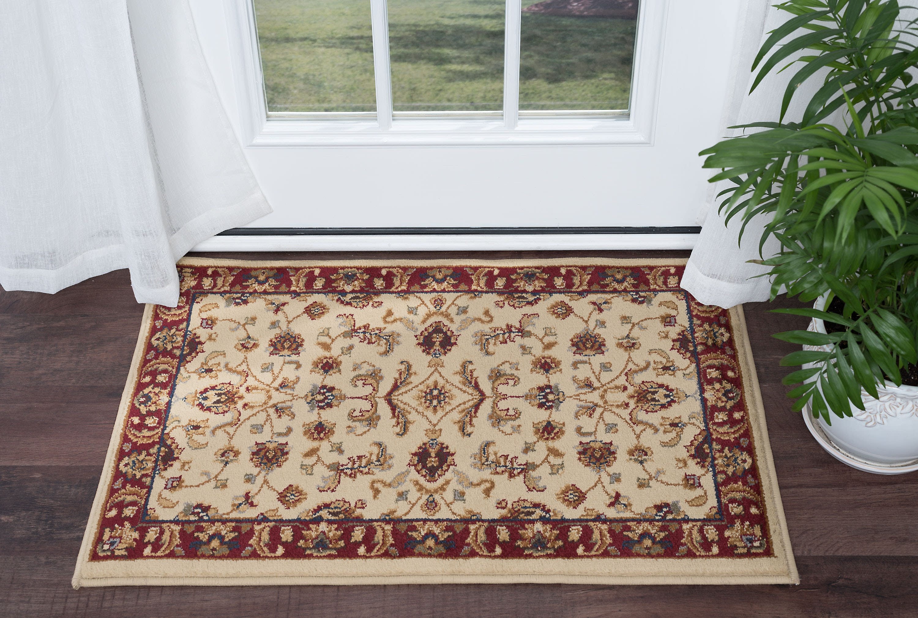 Transitional 2x3 Area Rug (2' x 3') Border Ivory, Scarlet Indoor