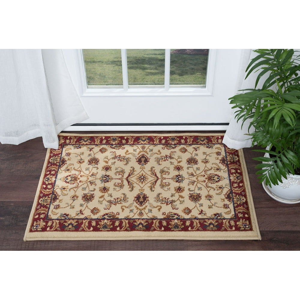 Transitional 2x3 Area Rug (2' x 3') Border Ivory, Scarlet Indoor