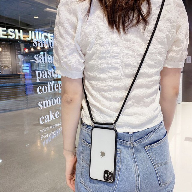 Funda de teléfono con correa para el cuello y el hombro para iPhone 11 Pro Max 12 XS X XR 8 7 Plus SE 2020, funda blanda transparente con cordón cruzado Tan Jianjun unisex