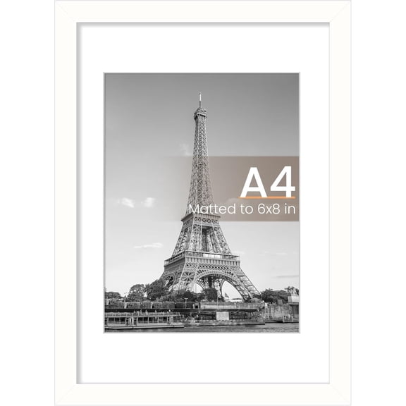 A4 Picture Frame, Display Pictures 6x8 with Mat or 8.3 x 11.7 Without, Wall Hanging Photo Frames, White, 1 Pack