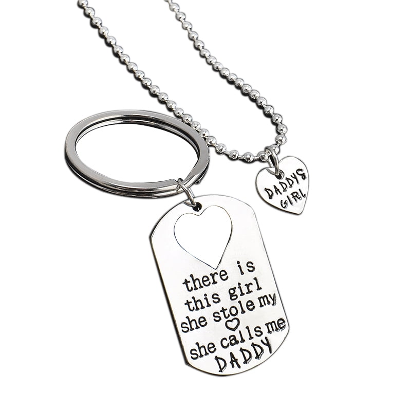 Daddys Girl Necklace and Father Daughter Keychain Key Ring Set, Pendant