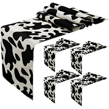 

Cow Print Table Runner Farm Black White Cowhide Tablecloth Parties Western Barnyard Cowboy Themed Birthday Home Kitchen Decor -72x13 inches