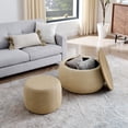 thumbnail image 3 of 2-Pieces Circular Storage Ottoman, Multifunctional Woven Rattan Ottoman Style with Wooden Lid,  for Living Rooms, Study Room, Bedroom, Natural, 3 of 9