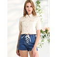 thumbnail image 3 of Allegra K Blusa Manga Corta Básica Cuello Abotonado Dobladillo Con Cordón Para Mujer Beige S Unique Bargains Camisa, 3 of 6