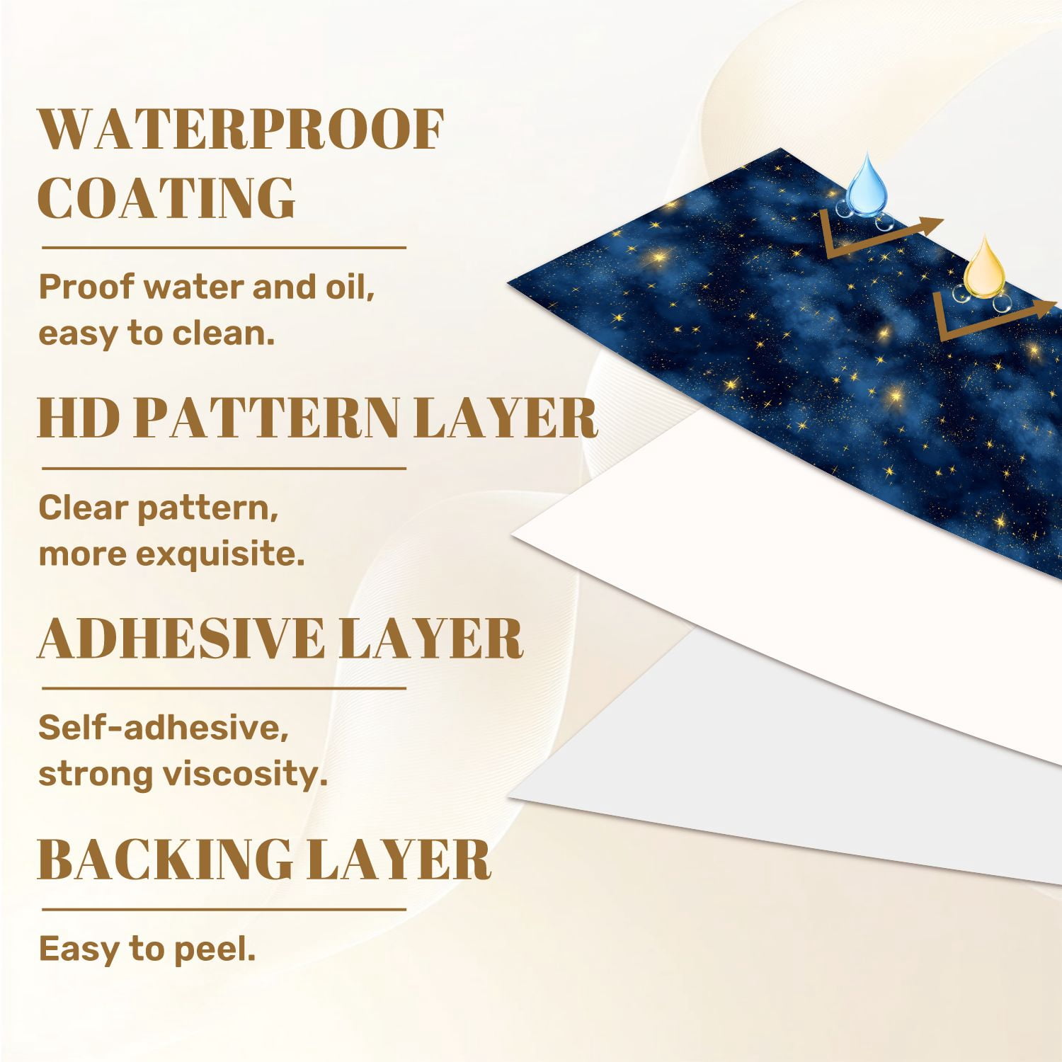 Peel and Stick Wallpaper Starry Night Sky Glowing Golden Stars Blue Nebula Clouds Wall Mural 17.7in x 9.8ft Self Adhesive Removable Wall Paper Renter Friendly Wallpaper for Nursery Bedroom