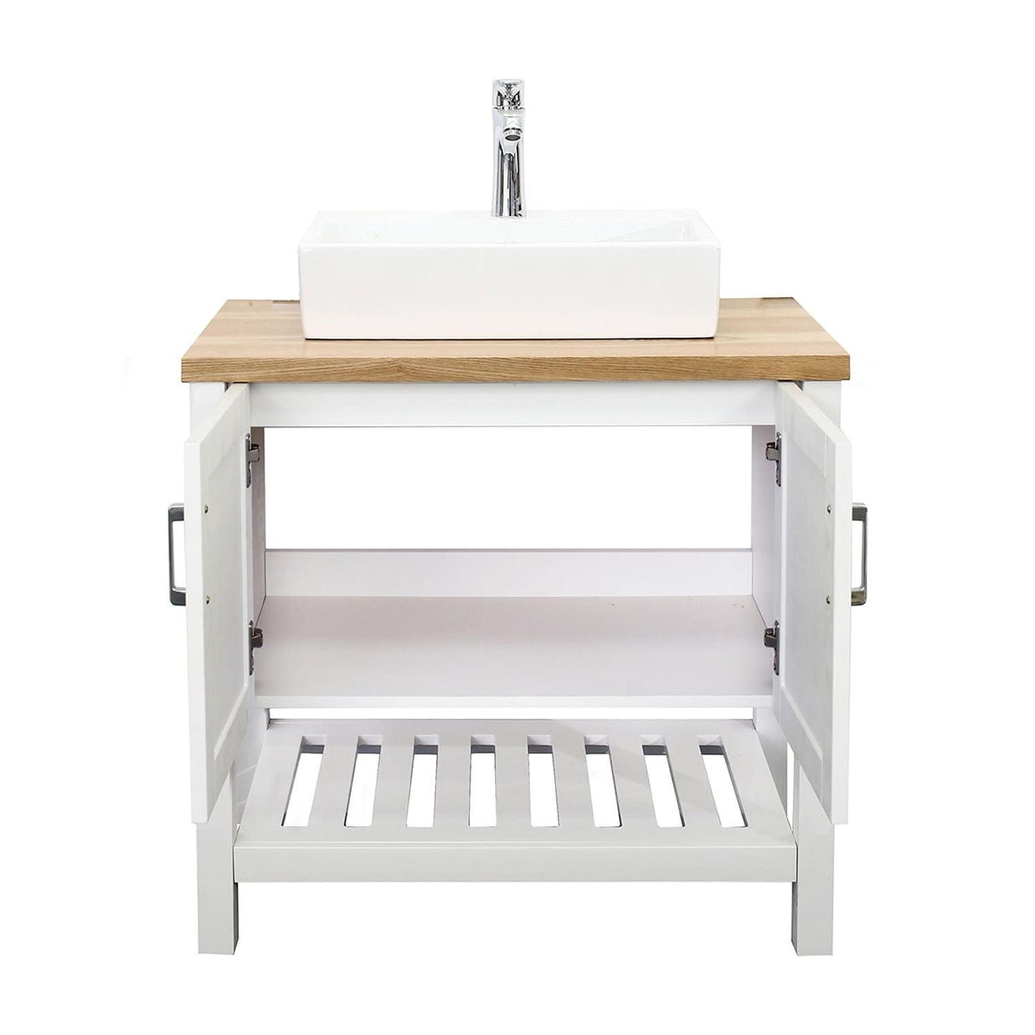 Demi Bonn 32" Bathroom Vanities Cabinet with Sink, Doors and Open Shelf, Single Bathroom Vanity Cabinet, Faucets and Drains Not Included, White