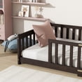 thumbnail image 3 of URTR Espresso Solid Rubber Wood Twin Floor Bed with Safety Guardrails, Low Profile Bed Frame for Transition, Easy Assembly, 3 of 11