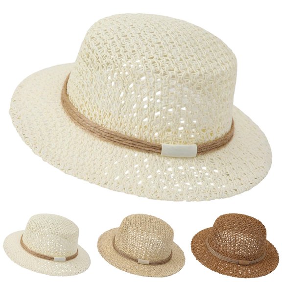 Mgmyaa Women Hollow Woven Flat Top Sun Hat French Vintage Style Summer Beach Vacation Cap Breathable Lightweight Sunshade Headwear by Mgmyaa