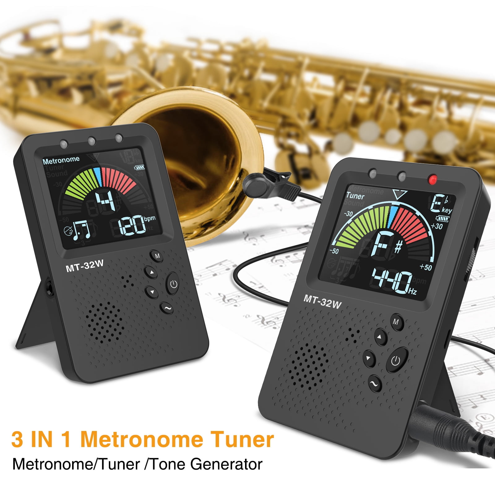 LEKATO MT-3200W Metronome Tuner, Rechargeable 3 In 1 Digital Metronome with Vocal Count, Tone Generator Tuners for Guitar, Bass, Violin, Ukulele, Chromatic, Clarinet, Trumpet, Flute, All Instruments