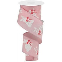 Patterned Bunny Ribbon, Pale Pink, White, Pink, On Royal, Easter, Wired, 2.5" X 10 Yd.