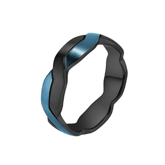 PAURO Men's Stainless Steel Sculpting Niche Geometry Weaving Individuality Ring Black Blue Size 8