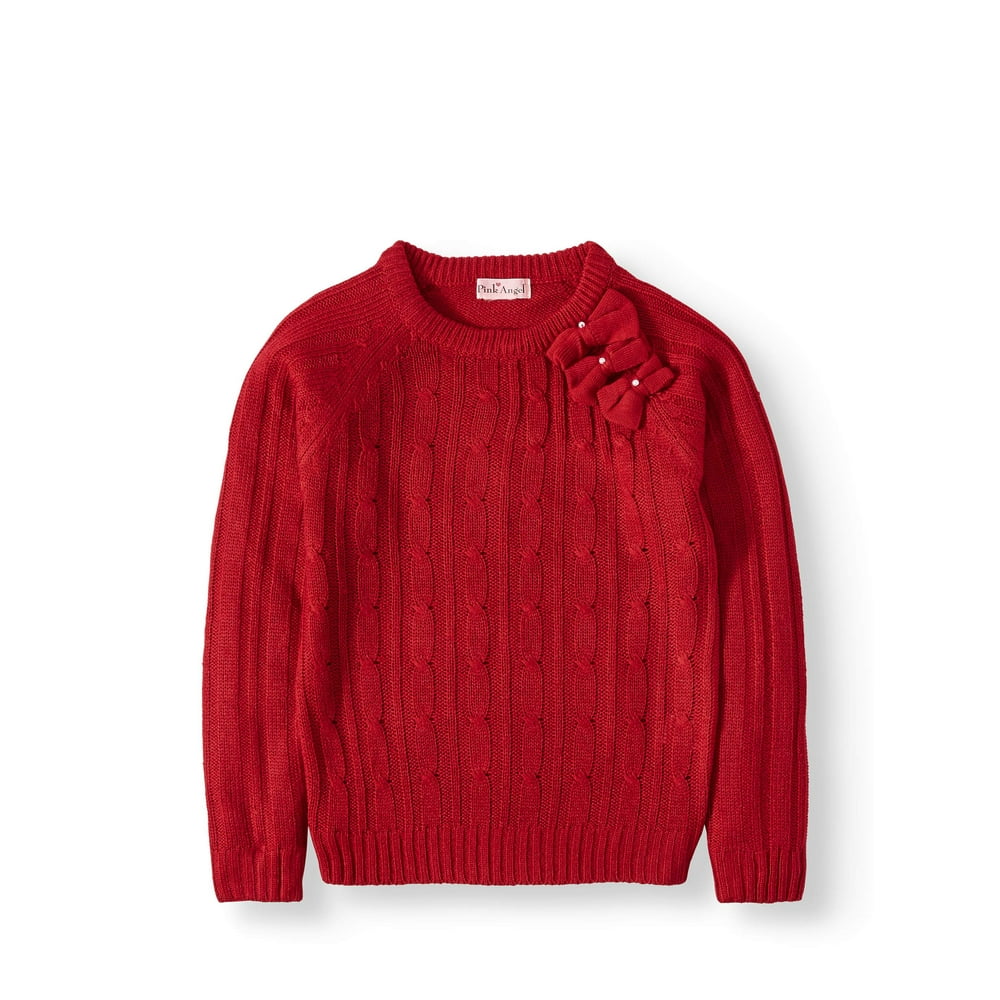 Pink Angel Pink Angel Girls Bow Neck Cable Knit Sweater, Sizes 716