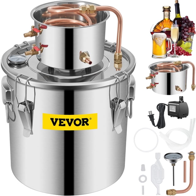 Destilador de alcohol VEVOR 30L de acero inoxidable con tubo de cobre