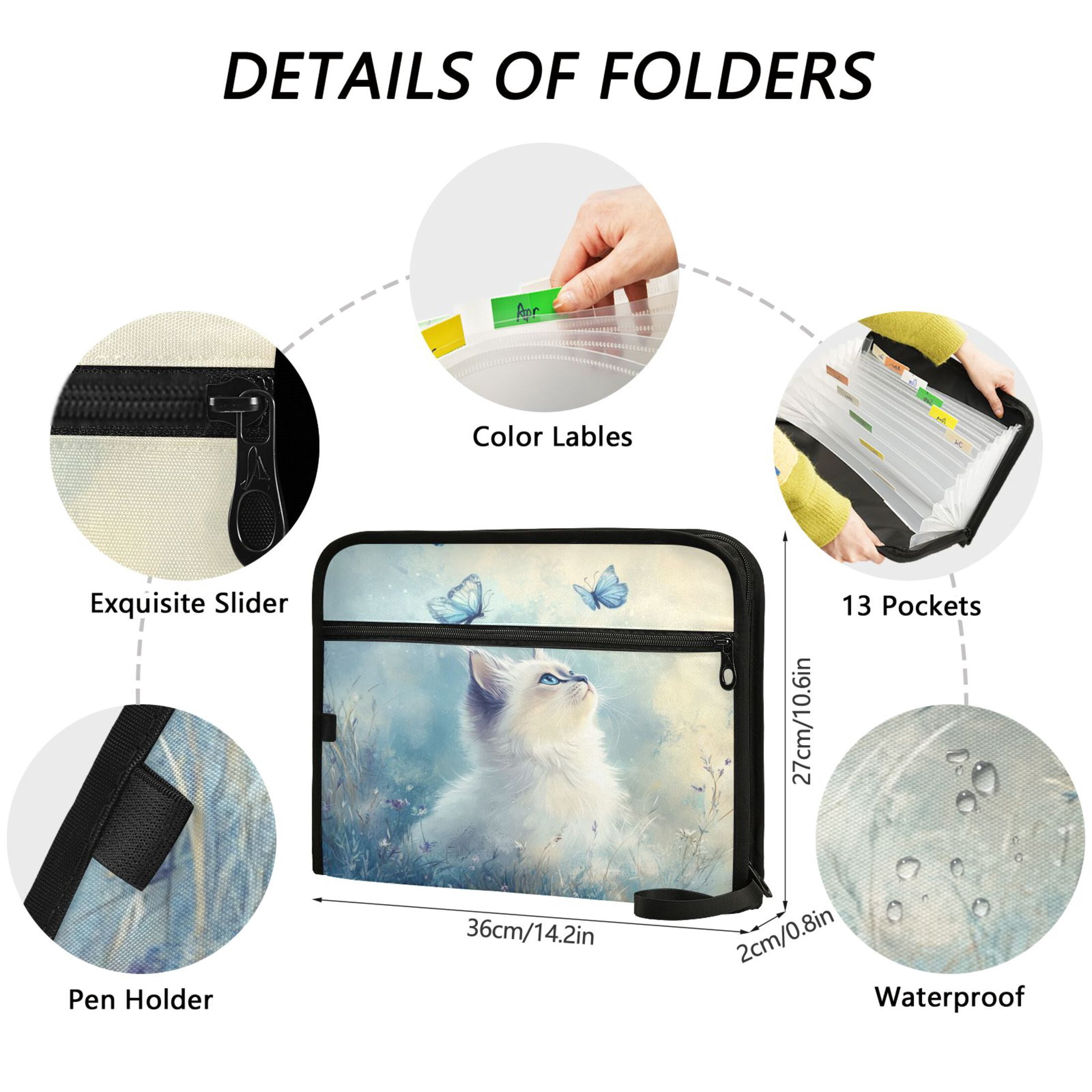 WOBOGO Pretty White Ragdoll Cat Expanding File Folder Letter Size Accordion Filing Organizer 13 Pocket Separate Organ Pocket