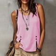 thumbnail image 4 of Karymi Womens Tops Round Neck Gingham Plaid Sleeveless Tank Top, Side Button Split Hem Loose Fit Casual Vest, Lightweight Summer Daily Blouse Workout Tops for Women, 4 of 9