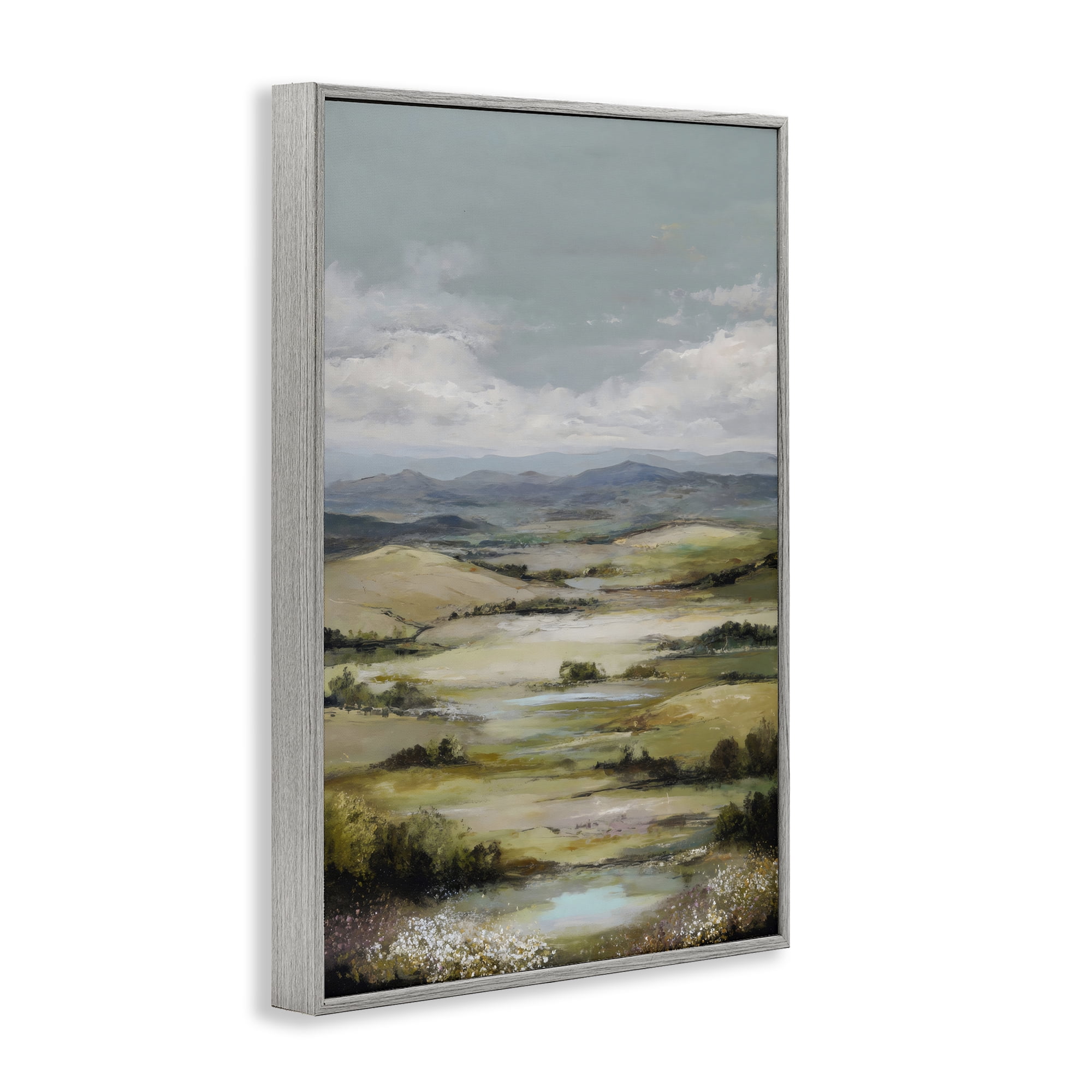 Stupell Industries Rolling Mountain Meadows Gray Framed Giclee Art, design by Petal Prints Design