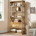 thumbnail image 7 of Finmind 6-Tier Bookshelf, 75-Inch Tall Wood Bookcase, Large Freestanding Display Shelves for Home Office, Natural Brown, 7 of 7