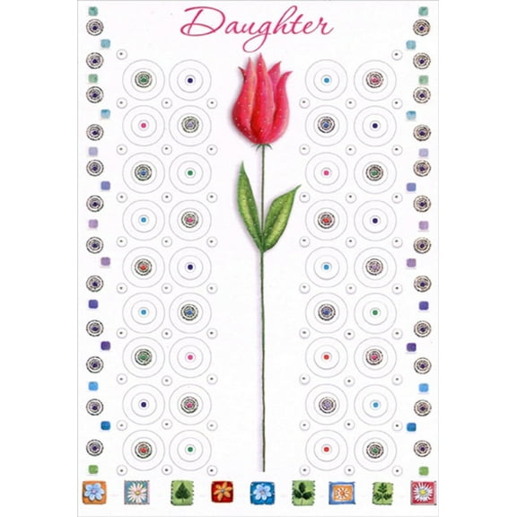 Designer Greetings Single Long Stemmed Rose and Circular Patterns Birthday Card for Daughter