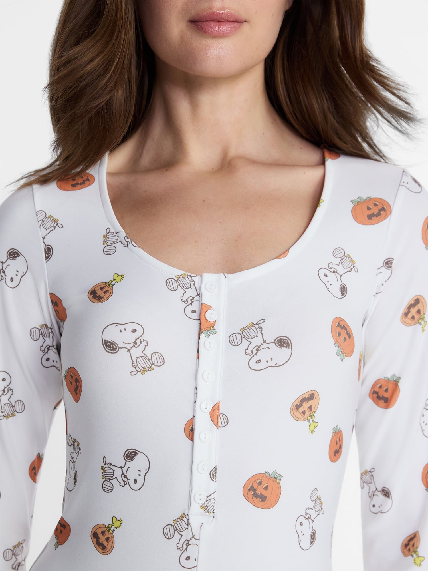 Peanuts Snoopy Women's and Women's Plus Pumpkin One Piece Sleep Romper, Sizes XS-2X