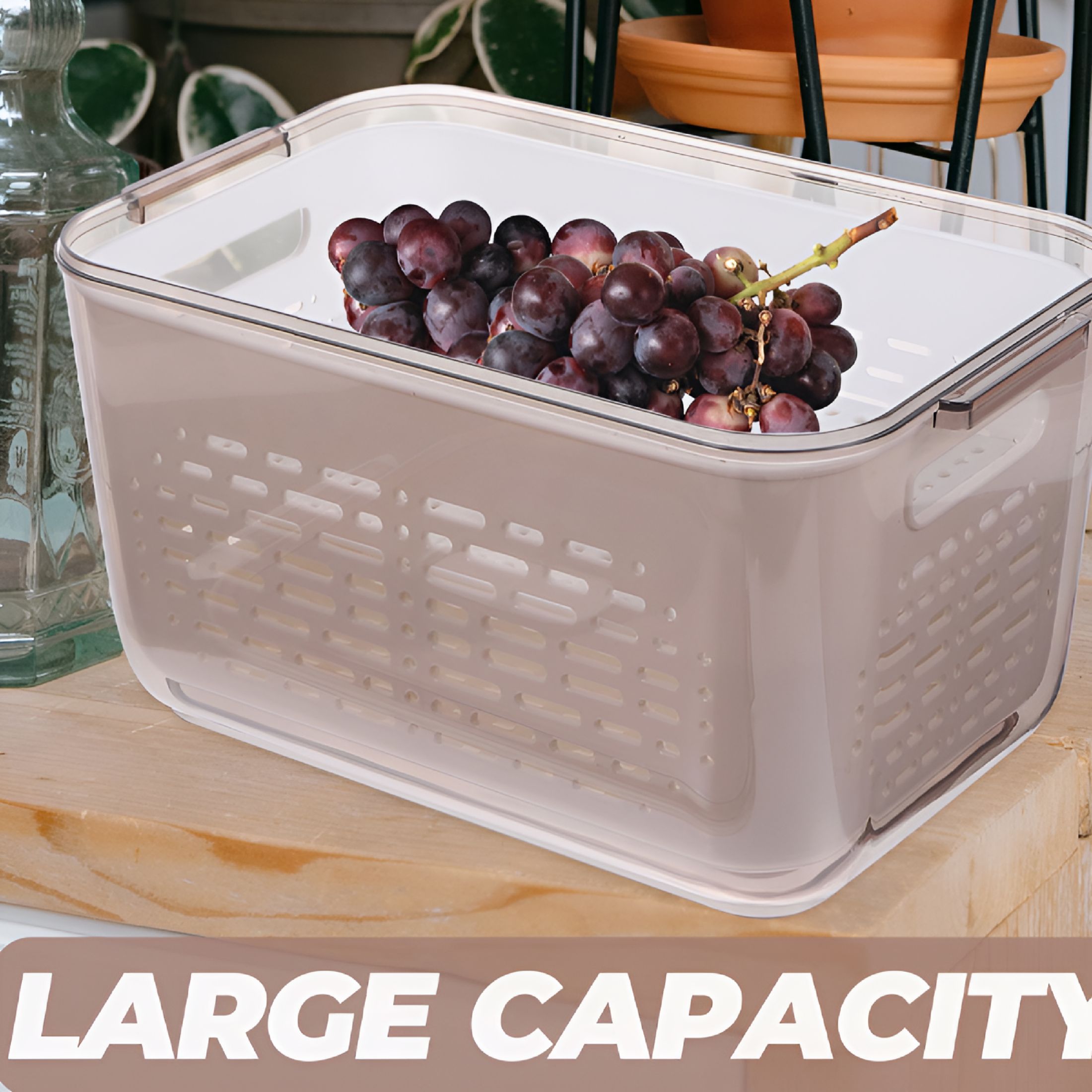 ACDANC 2026 New Drained Vegetable Basket Glass Fruit Storage Containers for Fridge Produce Refrigerator Box Snack Vegetables Strainer Salad Lunch Food with Lids