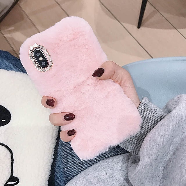 Funda de teléfono con colgante de amor de lujo para iPhone, 12 Pro Max, 14, 13, 11, X, XS, XR, 8, 7, 6, 6S Plus, SE, 2020, 5S, bonita, cálida, de felpa, de invierno Fivean unisex