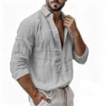 thumbnail image 4 of Linen Button down Shirt Men Big and Tall Long Sleeve Collared Casual Top with Pocket for Fall Winter Wear, 4 of 8