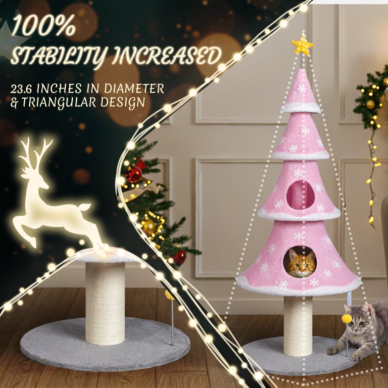 Ktaxon 59in Large Christmas Tree Cat Tower with 2 Condos