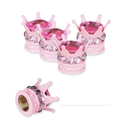 Crown Valve Caps - MINI-FACTORY Car Tire Wheel Valve Stem Caps Bling Crystal Crown Accessories Decoration - Baby Pink