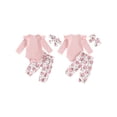 thumbnail image 3 of Aojekbee Baby Girls Halloween Outfit Ribbed Long Sleeves Romper and Elastic Pumpkin Flower Print Pants Headband 3 Piece Clothes, 3 of 10