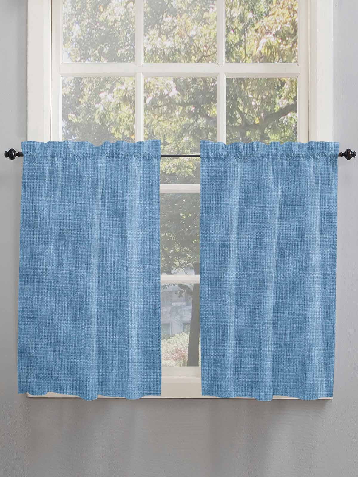 Blue Tier Curtains 45 Inches Long, Farmhouse Burlap Solid Blue Color Modern Linen Texture Window Treatment Curtain Drapes, Small Curtain Drapes for Bathroom Laundry Room, 27.5"x45", 2 Panels