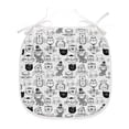 thumbnail image 1 of Pet Dining Chair Pad, Comic Doodle Cat Faces with Scarf Hipster Hats Crown Caricature Art, Water Resistant Pillow with Straps for Kitchen Seats, 12 Pieces Set, White and Black, by Ambesonne, 1 of 5