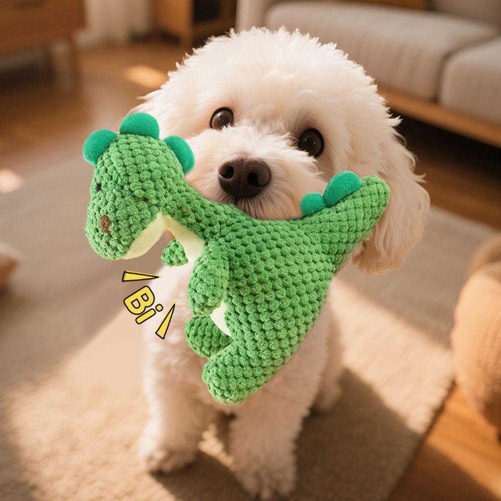 Ksruee Dog Toys Squeaky Anti-Stress Plush Dinosaur Dog Teething Toy for Aggressive Chewer Puppy Training Boredom Release Indoor Beach Park Yard Activities smart