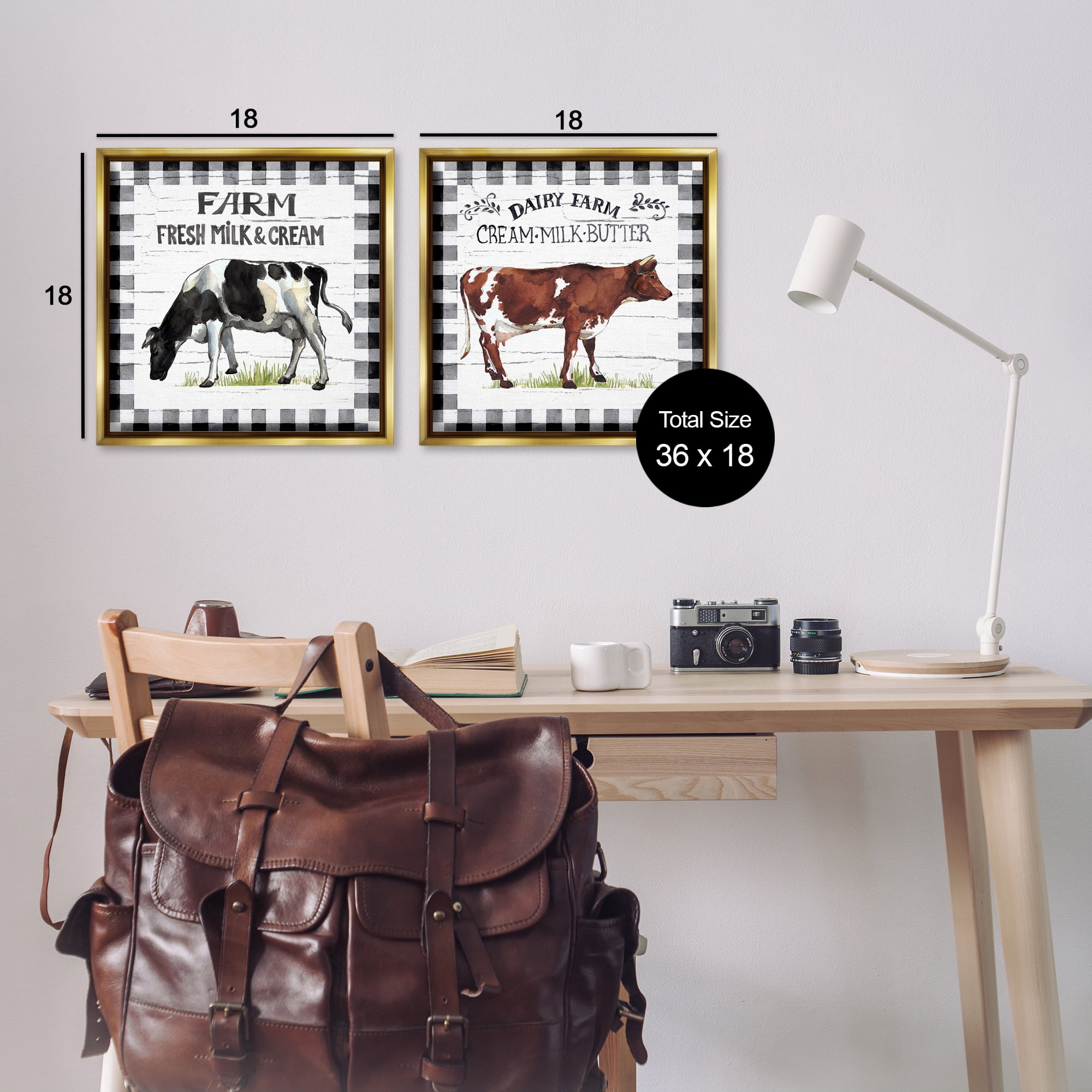 Stupell Industries Spring Farm Dairy Cows Animals Painting Gold Floater Framed Canvas Art Print Wall Art, 18 x 18, Set of 2