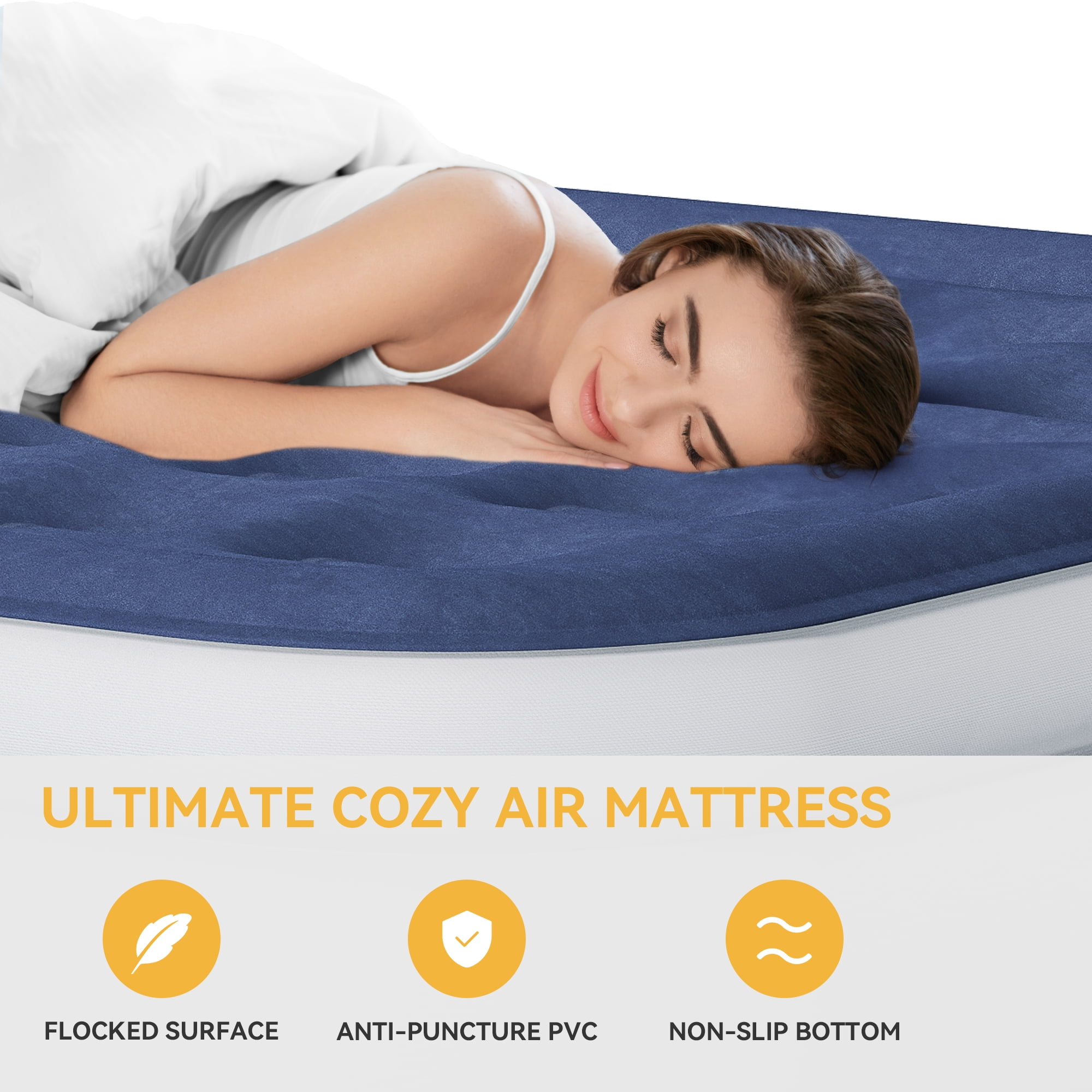 Queen Air Mattress, Custom-Fit Sheet, 3-Minute Rapid Inflation, Exceptional Durability, Sturdy Support up to 650lbs