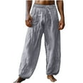 thumbnail image 2 of lkfuzj Men's Spring Summer Solid Color Cotton Linen Lounge Pant Wide Leg Pants with Double Pockets,Stretchy Elastic Waist, Casual Comfort Trousers, 2 of 6