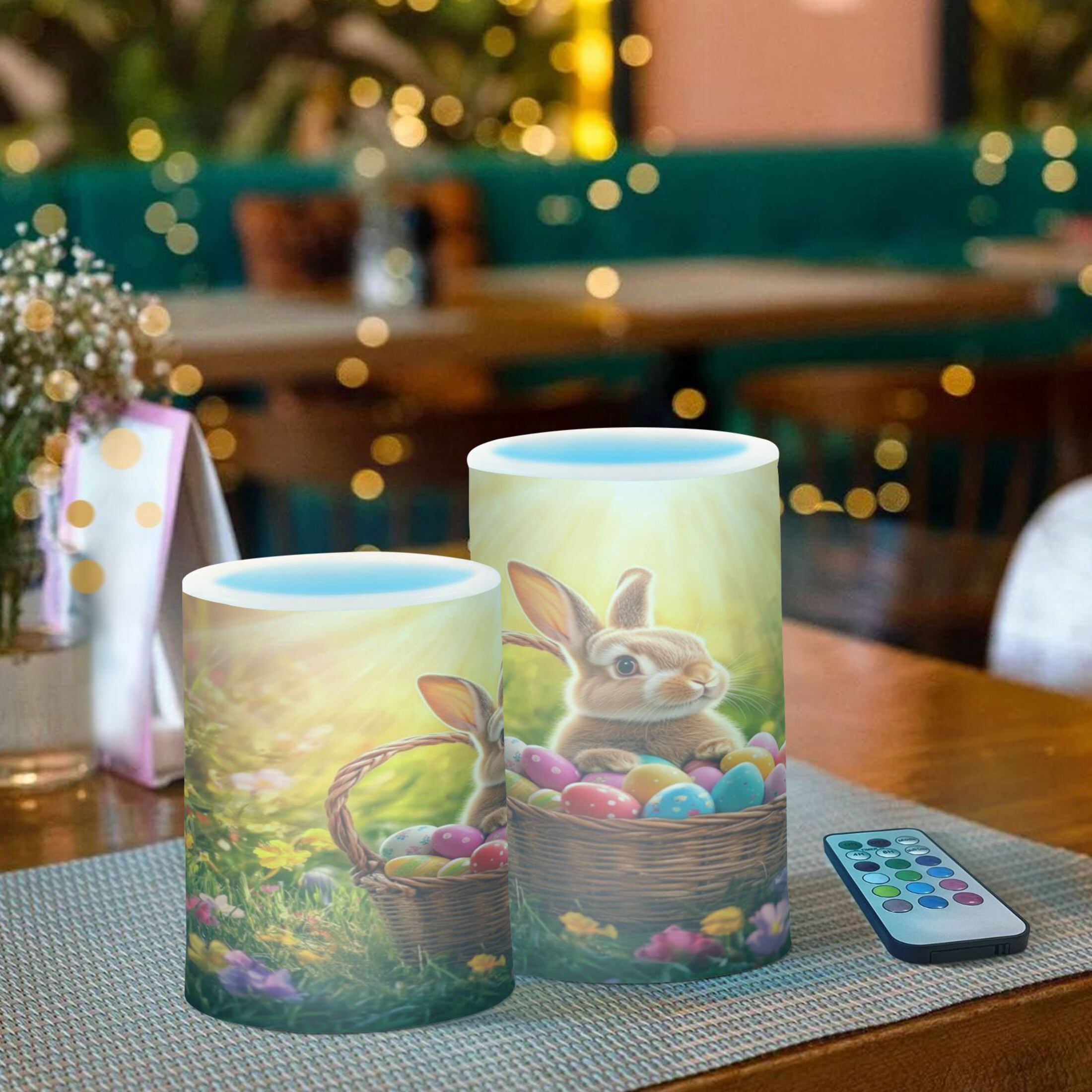 2 PCS Flameless Candles with Remote Timer LED Battery Operated Flickering Candle Light for Wedding Table Home Decoration Gifts A Easter Bunny