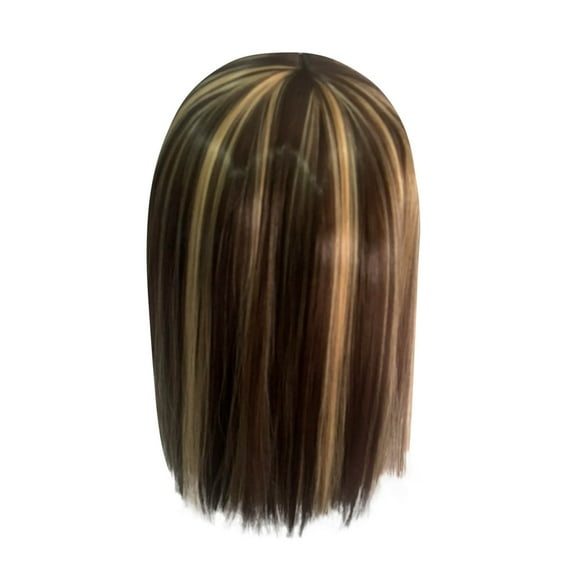 Wig with Bangs, Wigs for Women, Women's Straight With Pre-Plucked Hair line Brown Human Hair Straight Wig 45CM