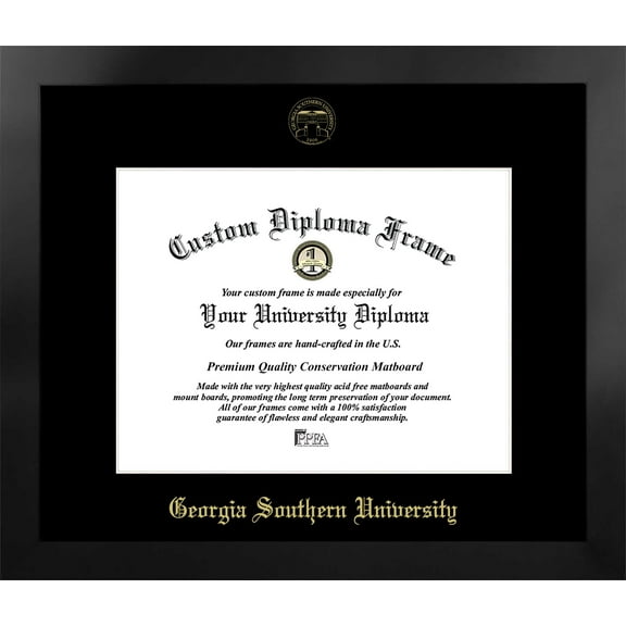 Georgia Southern 15w x 12h Manhattan Black Single Mat Gold Embossed Diploma Frame with Bonus Campus Images Lithograph (value savings at $59)