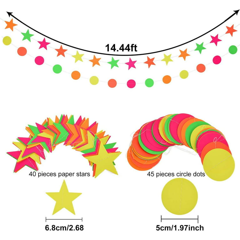 Great Choice Products 32 Sheets Neon Papers Glow Party Decorations,Neon  Paper Garland Circle Dots,Uv